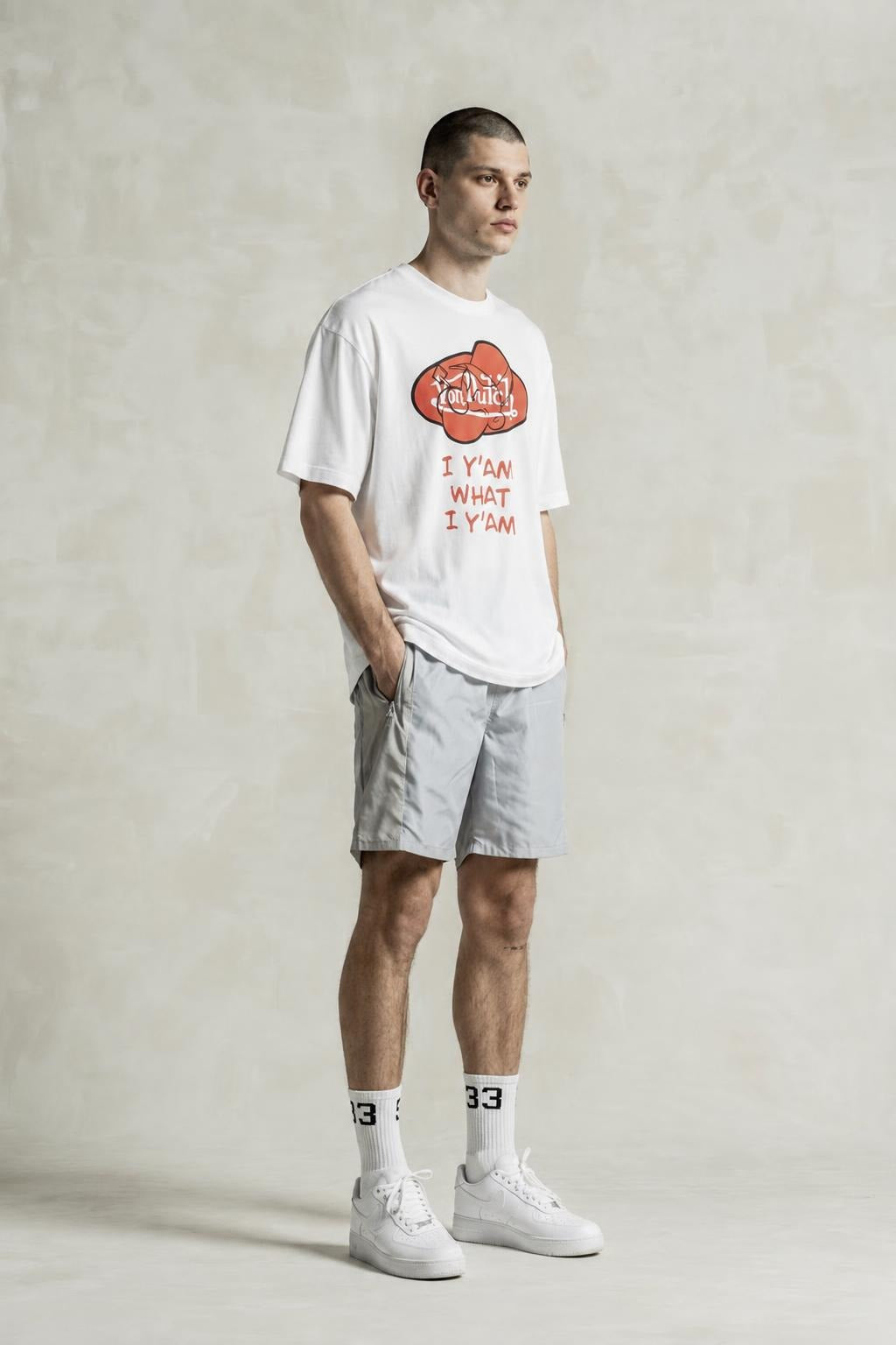 AI model photo - Von Dutch Mens Popeye Red Oval Organic Cotton T-Shirt Off White TM149V