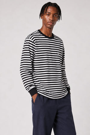 AI model photo - OBEY 89 Icon Stripe Box Tee III Long Sleeve Black Multi 131030097