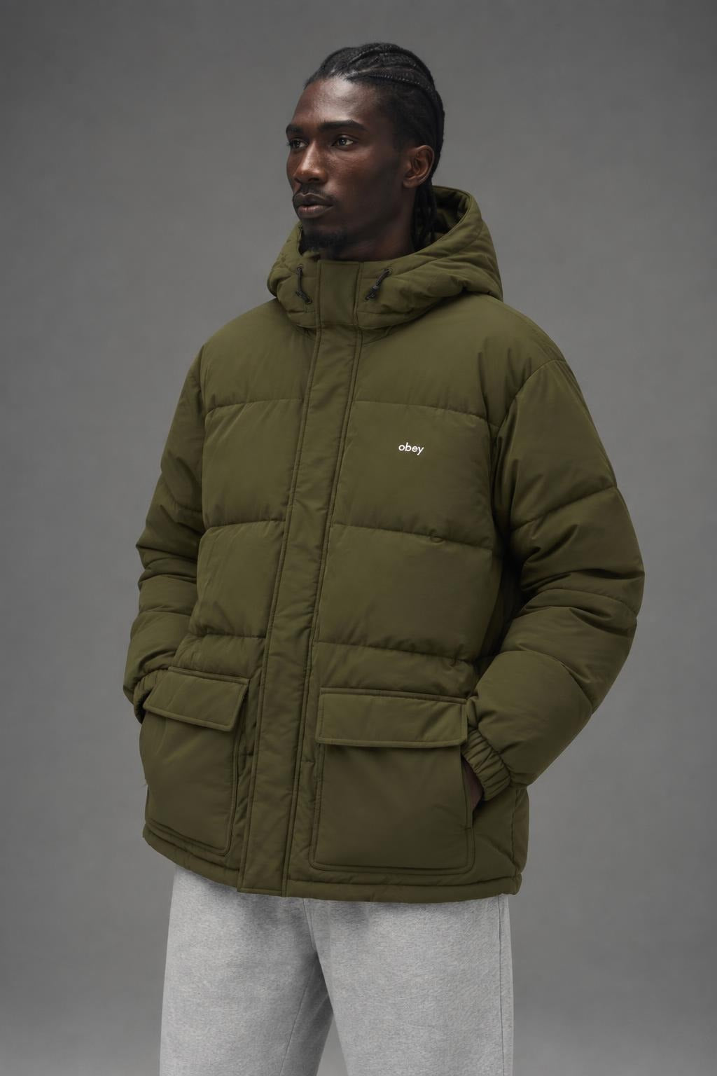 AI model photo - OBEY Brunswick Puffer Kombu Green 121800568 KBG