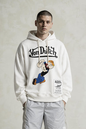 AI model photo - Von Dutch Mens Popeye Logo Cotton Fleece Hoodie Off White FM152V