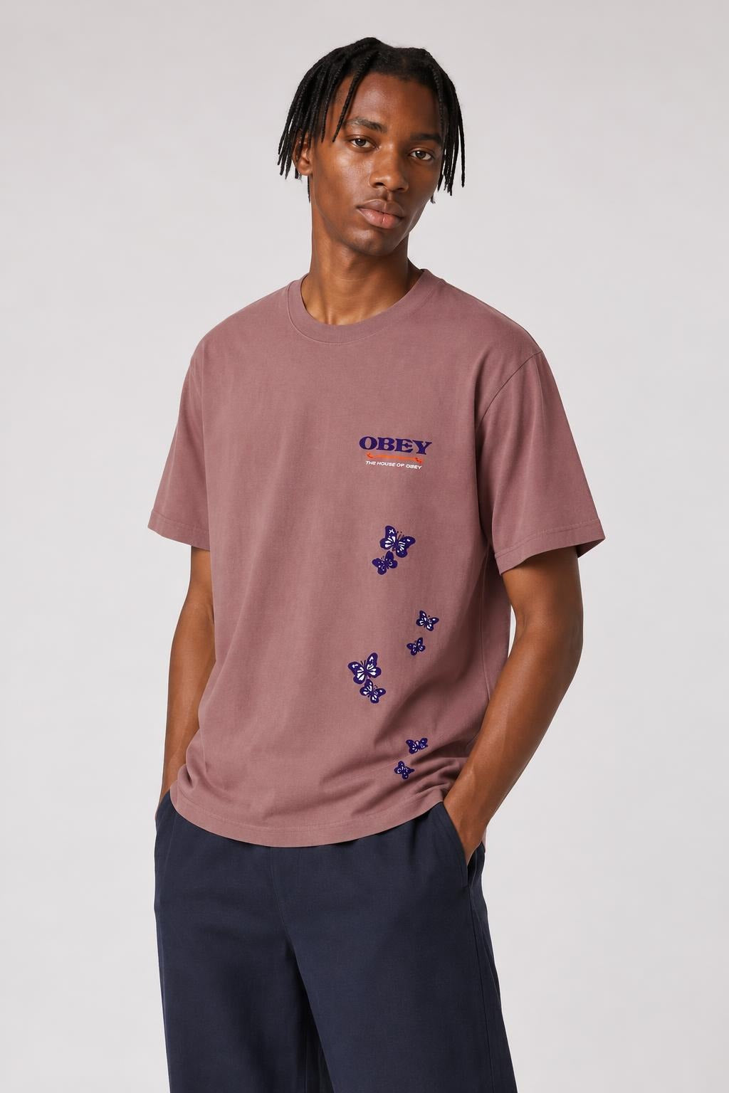 AI model photo - OBEY To The Children Heavyweight Box T-Shirt  Cassis 166912314