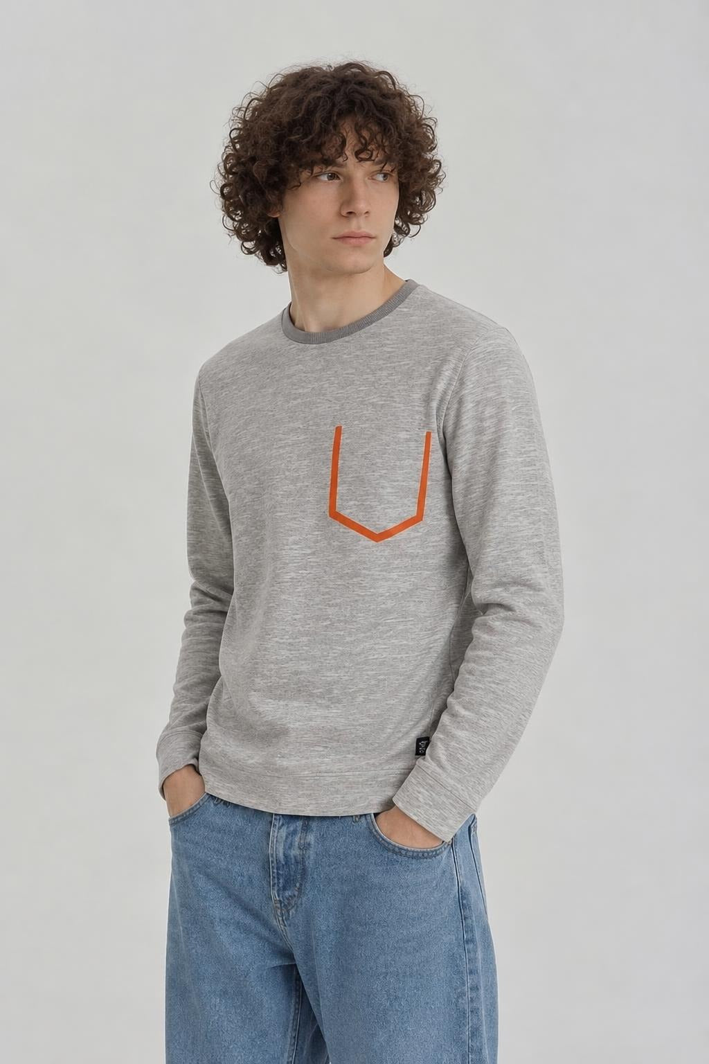 AI model photo - Tom Tailor Men's Structured Crew W.taped Sweatshirts Grey T2658 252989300