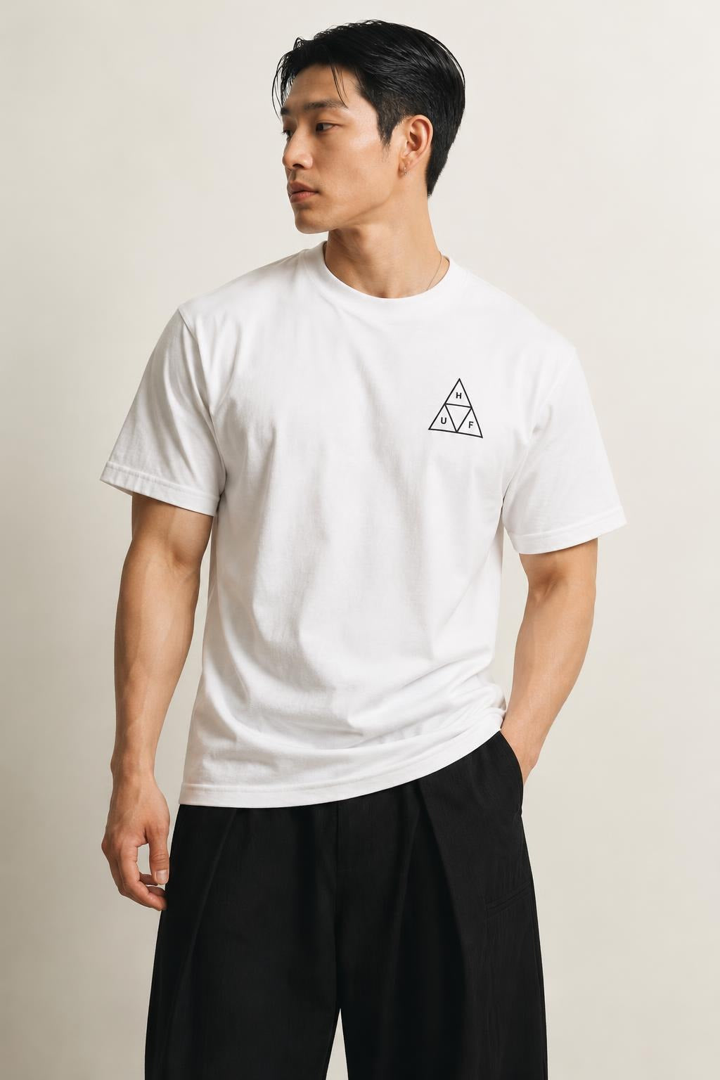AI model photo - HUF Set Triple Triangle Short Sleeve T-Shirt Wheat TS01953 WHE