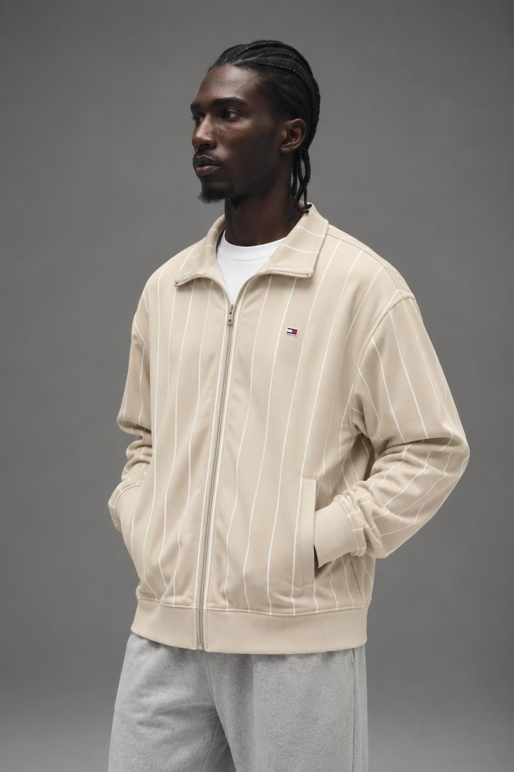 AI model photo - Tommy Hilfiger Men's TMJ RLX Pinstripe Track Jacket Classic DM16360 250