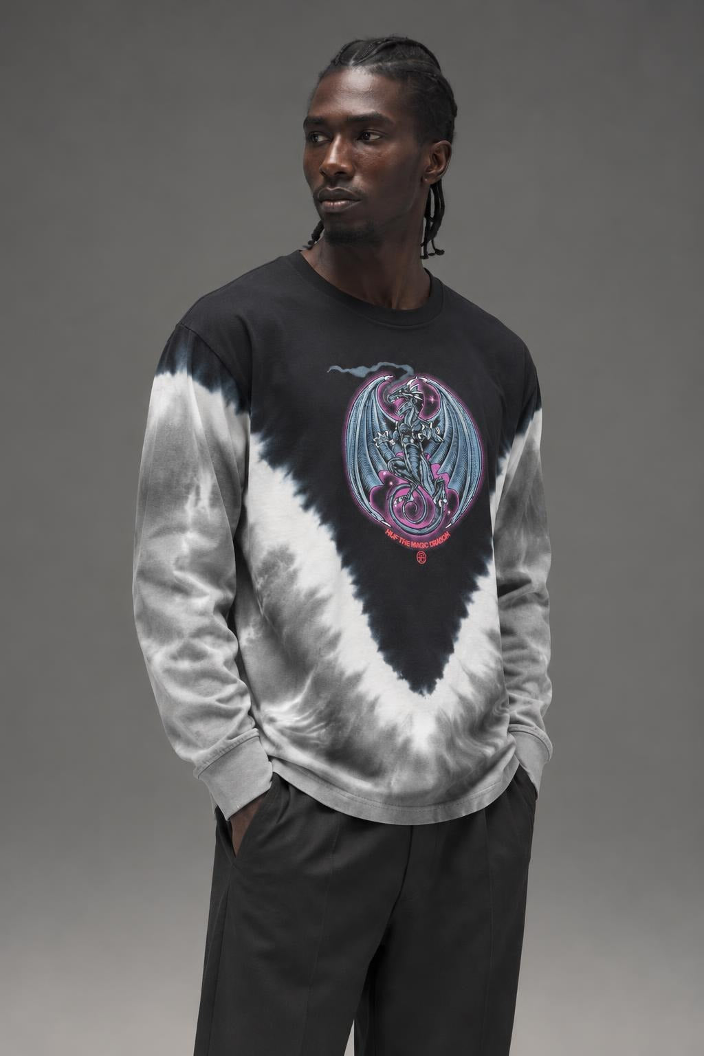 AI model photo - HUF  The Magic Dragon L/S Tee Black TS00989