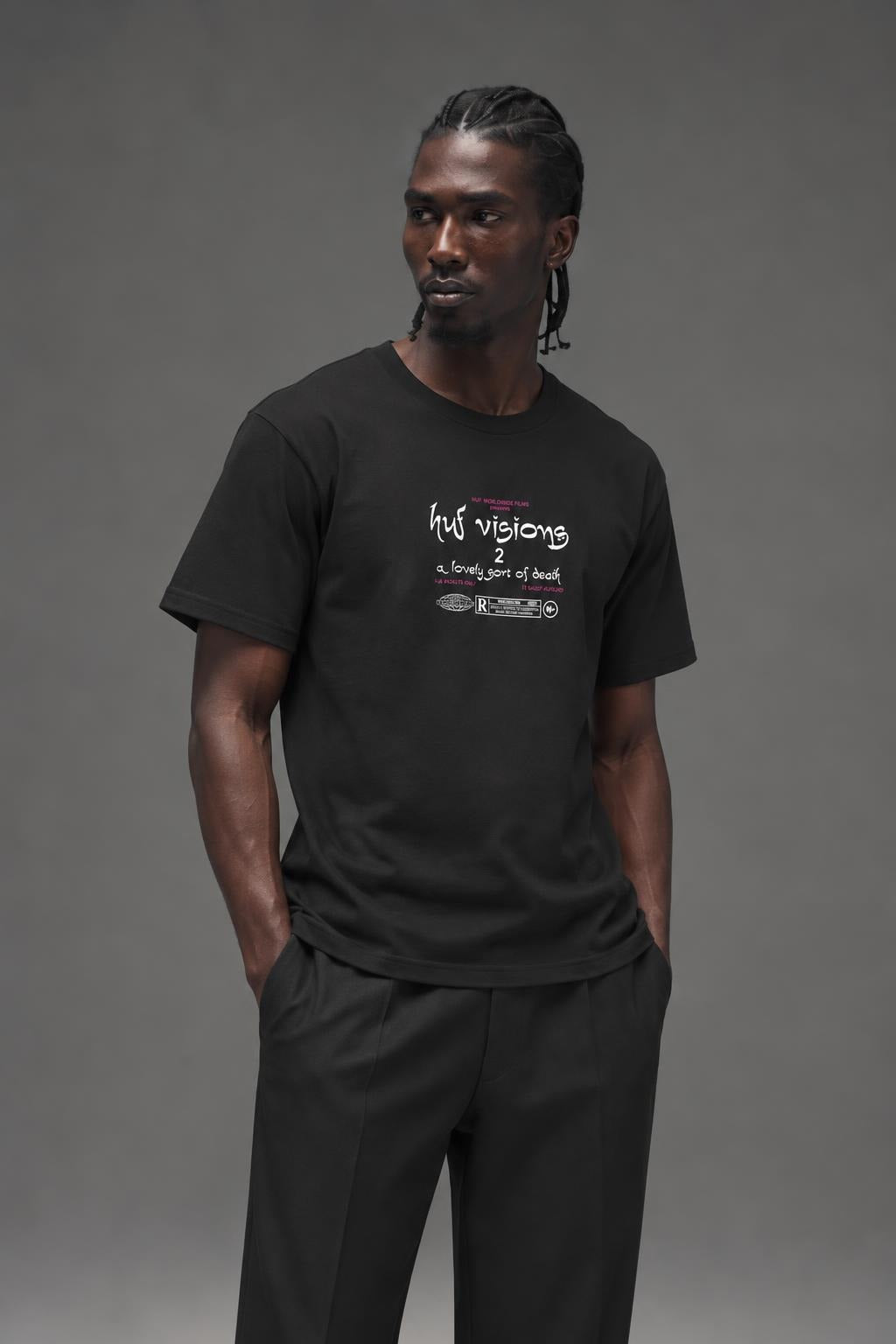 AI model photo - HUF Lovely Sort Short Sleeve Tee Black TS01200