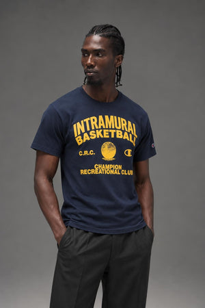 AI model photo - Champion Classic Graphic T-Shirt, Intramural Basketball Navy GT23H 586Q8B 031