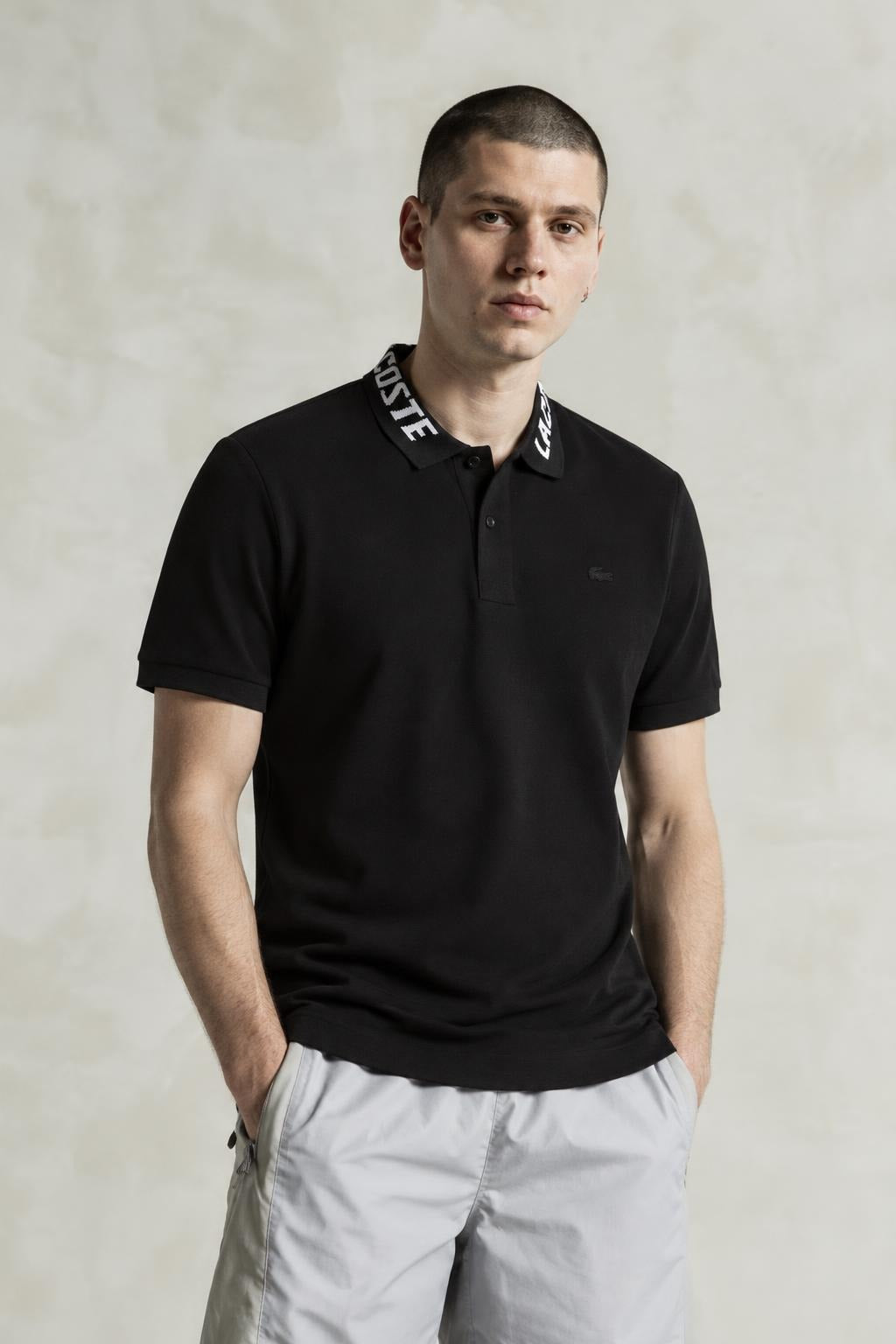AI model photo - Lacoste Men's Branded Slim Fit Stretch Piqu Polo Black PH9642 031