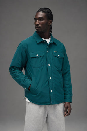AI model photo - Deus ex machina Men's Alpine Paddede Overshirt Trek Green DMF226489