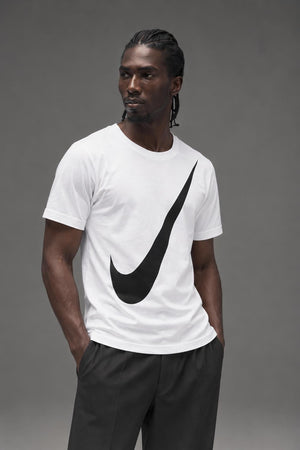 AI model photo - Nike Men's Swoosh T-Shirt White/Black BV7645 100 N1