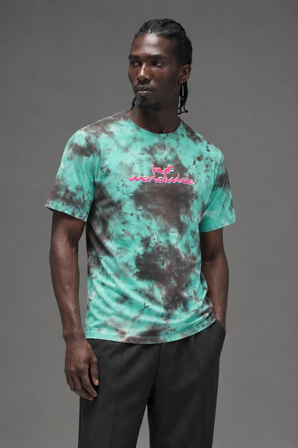 AI model photo - HUF Chemistry S/S Tee Teal TS01379