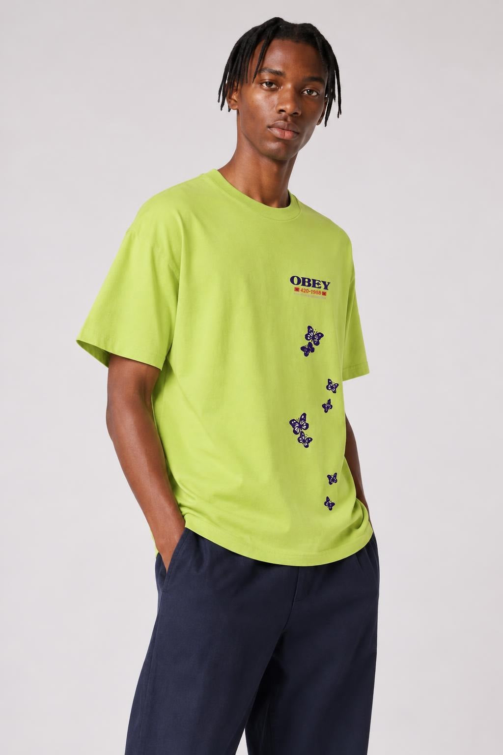 AI model photo - OBEY To The Children Heavyweight Box T-Shirt Bright Lime 166912314