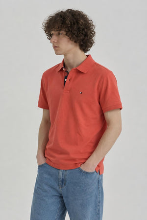 AI model photo - Tommy Hilfiger Men's Justin Short Sleeve Polo Custom Fit T-Shirt Orange Zing 78J4142 661