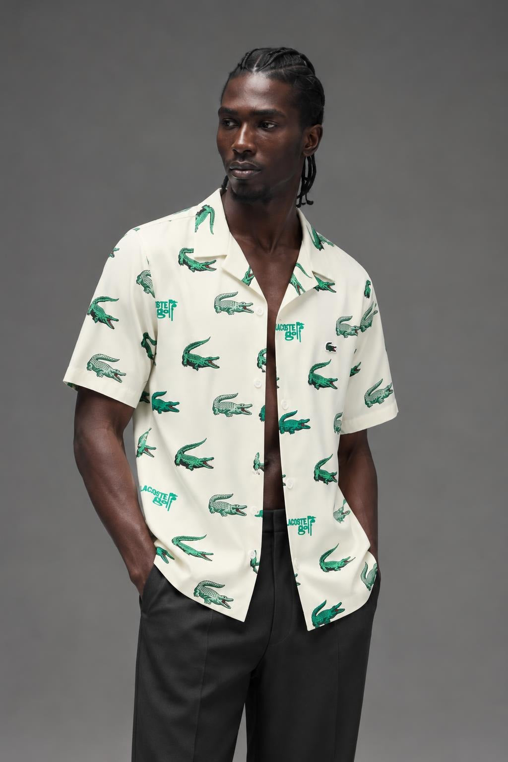 AI model photo - Lacoste Mens Golf Printed Short-Sleeve Shirt Flour CH5619 70V