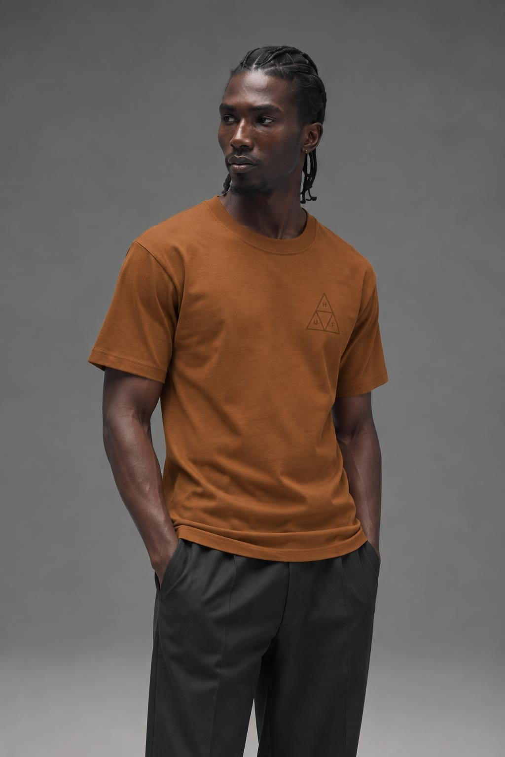 AI model photo - HUF Set Triple Triangle Short Sleeve T-Shirt Rubber TS01953 RUB