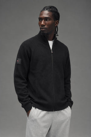 AI model photo - Tommy Hilfiger Men's Mock-Neck Cotton Zip-up Cardigan Black 78J6870 001 T2