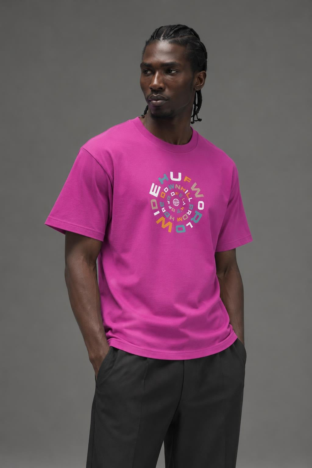 AI model photo - HUF Downward Spiral Short Sleeve T-Shirt Coral TS01170