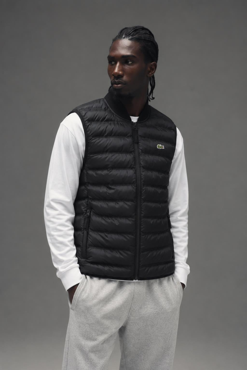 AI model photo - Lacoste Men's Padded Water-Repellent Vest Black BH0537 031