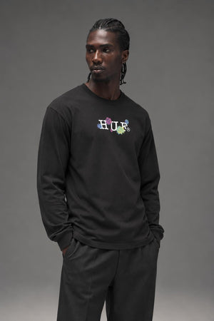 AI model photo - HUF Psycho Daisies Long Sleeve T-Shirt Black TS01158