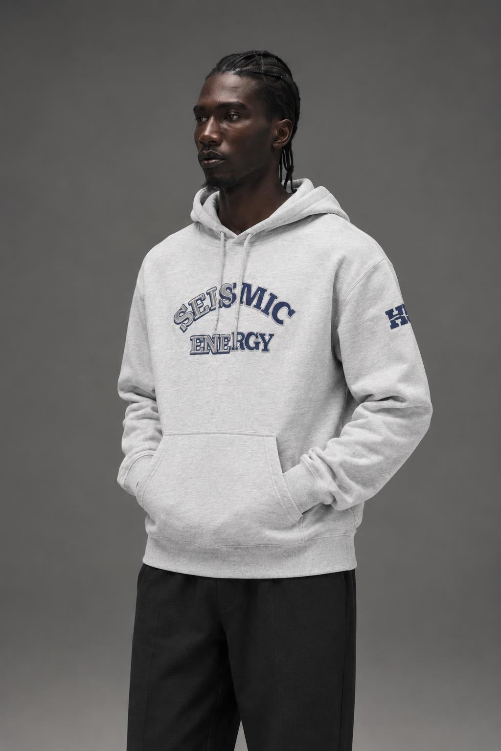 AI model photo - HUF Damaged Pullover Hoodie Heather Grey PF00568