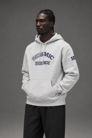 AI model photo - HUF Damaged Pullover Hoodie Heather Grey PF00568