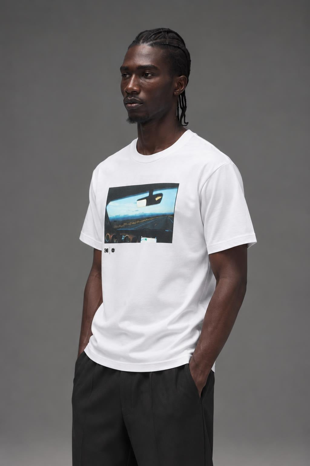 AI model photo - HUF Kodak Rear View T-Shirt White TS02466 WHT