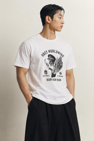 AI model photo - OBEY Burn Baby Burn Sustainable T-Shirt White 267291976