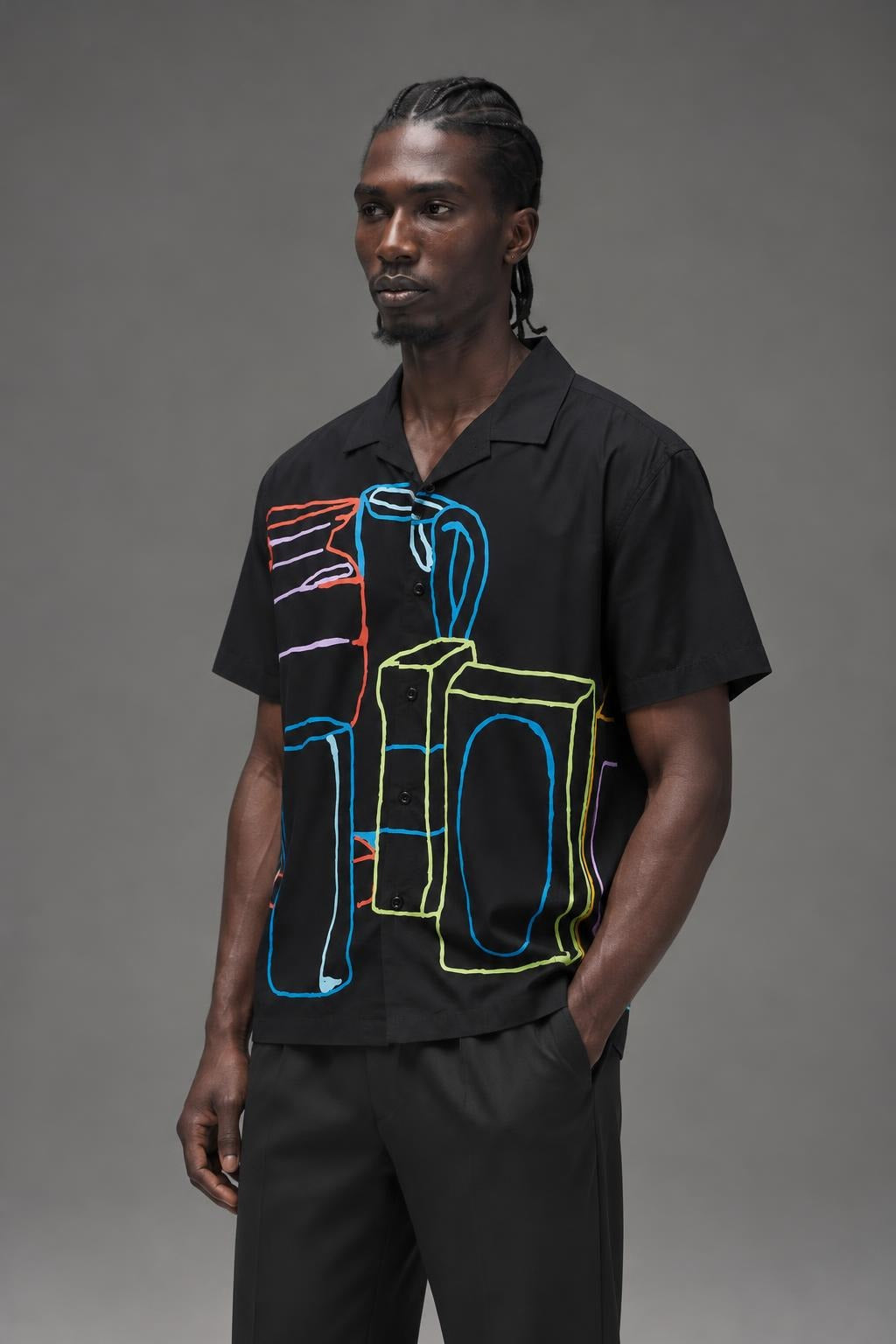 AI model photo - OBEY Men's Pantry SS Shirt Black 181210375 BLK