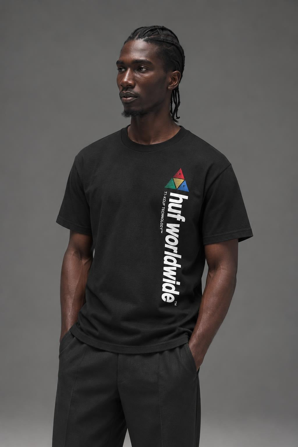 AI model photo - HUF Peak Sportif Short Sleeve Tee Black TS01201