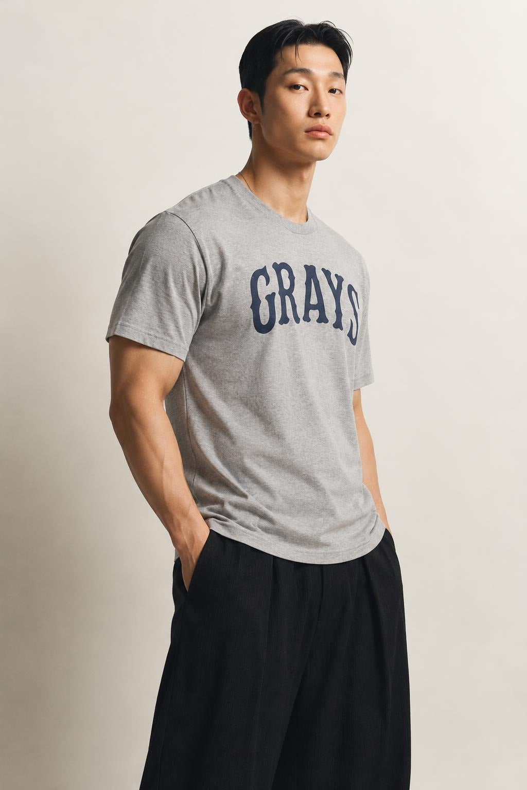 AI model photo - American Needle Red Jacket Mens Homestead Grays Archive BT2 T-Shirts Heather Grey RJ801A-HOG