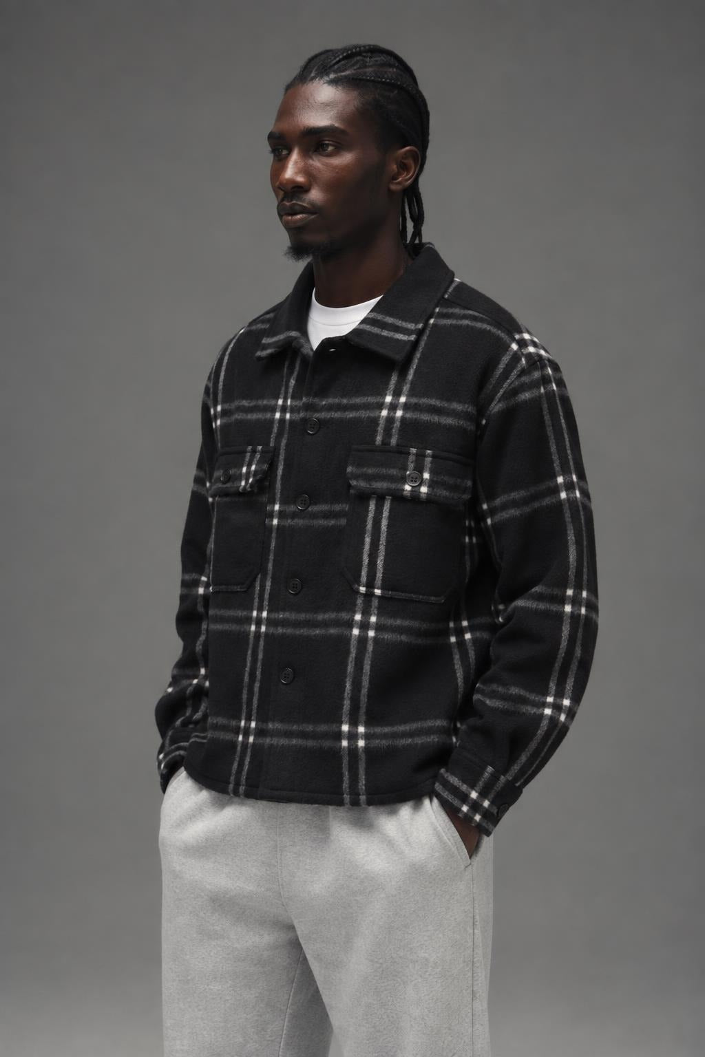 AI model photo - OBEY Entrada Shirt Jacket Black multi 121160063 BKM