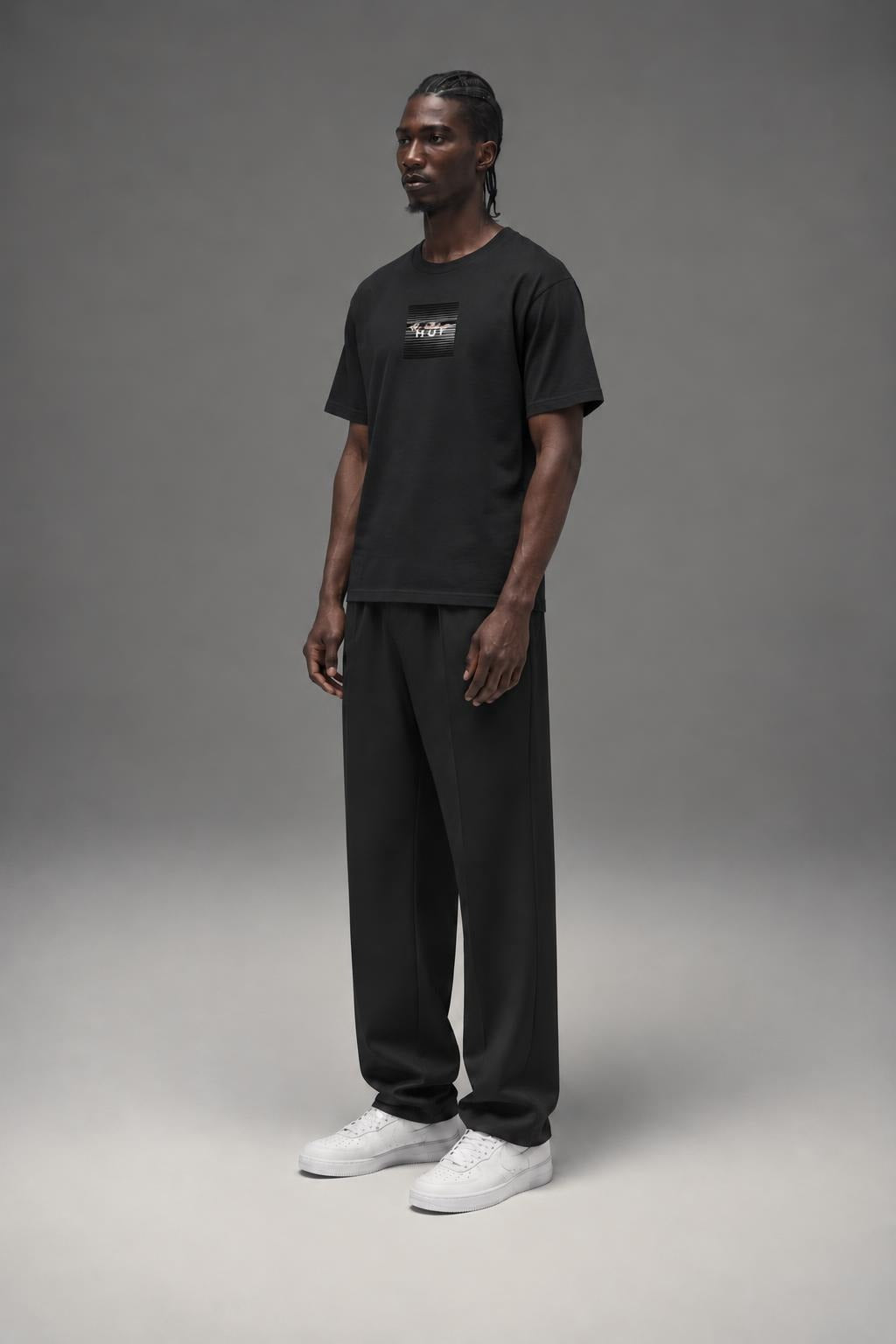 AI model photo - HUF Voyeur Logo Short Sleeve T-Shirt Black TS01175