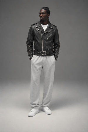 AI model photo - Schott NYC Vintaged Lightweight Waxy Cowhide Fitted Motorcycle Jacket 626VN