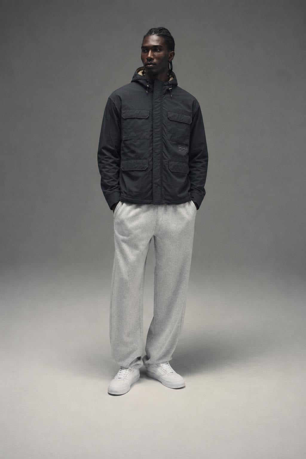 AI model photo - Deus EX Machina Dennis Transitional Jacket Anthracite DMF246608 ATH