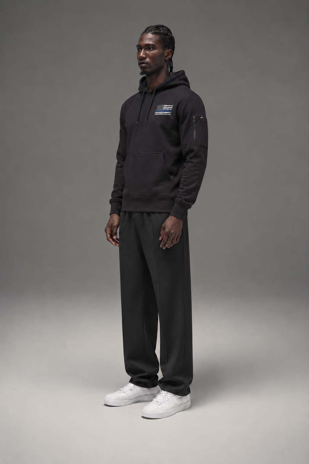 AI model photo - Rothco Men's Thin Blue Line Concealed Carry Hoodie Black 52071