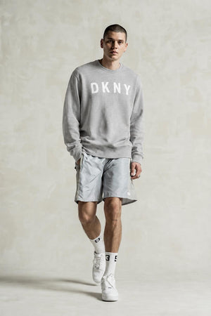 AI model photo - DKNY Men's Matte Logo Pullover Sweatshirt Heather Grey M1960031 K1