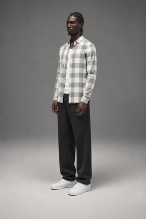 AI model photo - Tom Tailor Men's Melange Checked Shirt Titanium Grey 203128300