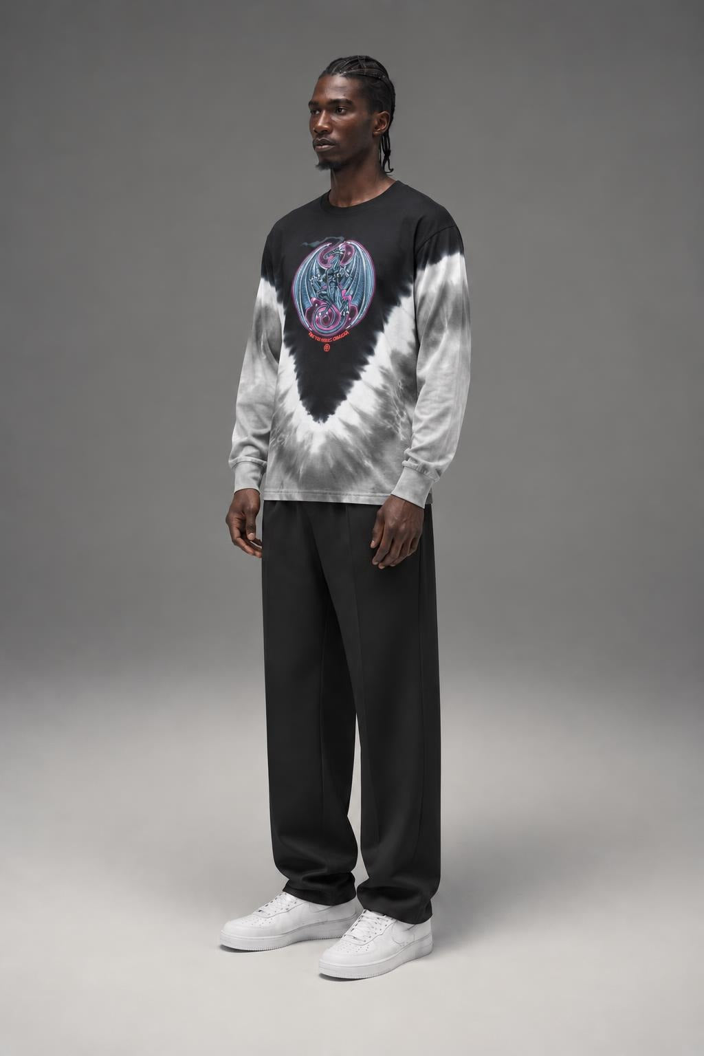 AI model photo - HUF  The Magic Dragon L/S Tee Black TS00989