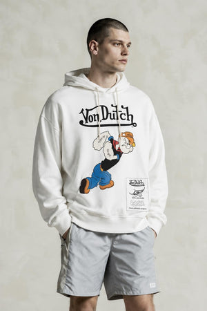 AI model photo - Von Dutch Mens Popeye Logo Cotton Fleece Hoodie Off White FM152V