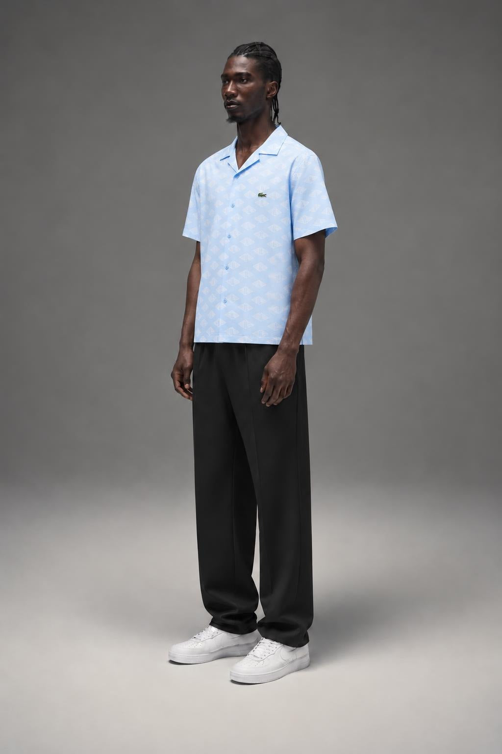AI model photo - Lacoste Mens Short Sleeve Monogram Print Shirt Overview/Flour CH7882 FV2