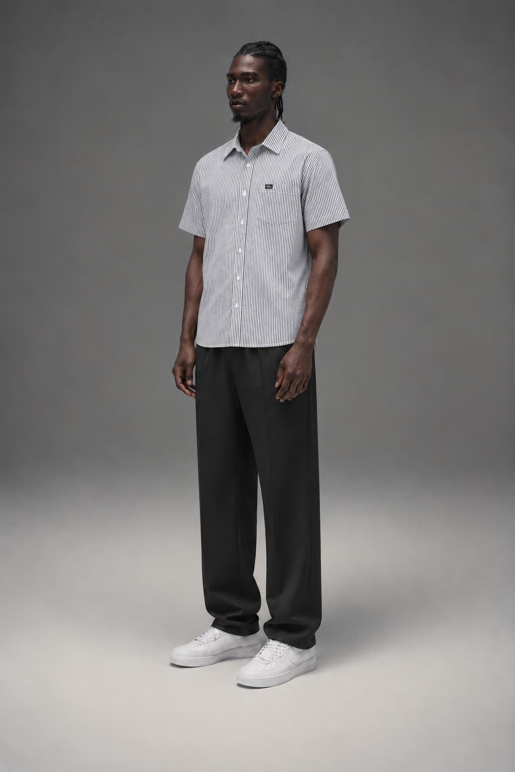 AI model photo - OBEY Trenton Short Sleeve Shirt Black Multi 181210114