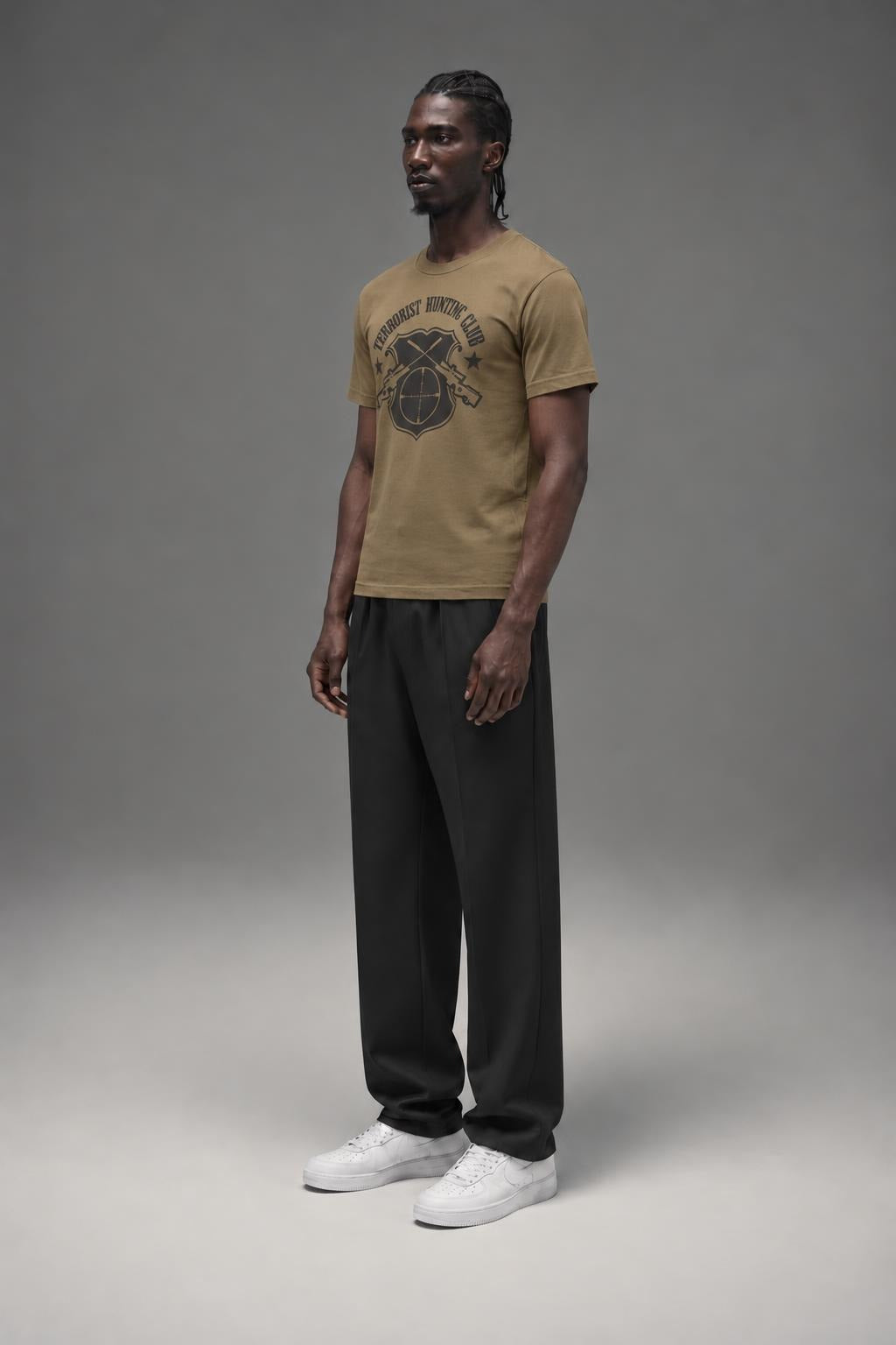 AI model photo - Rothco 'Terrorist Hunting Club' T-Shirt Coyote Brown 61570 61571