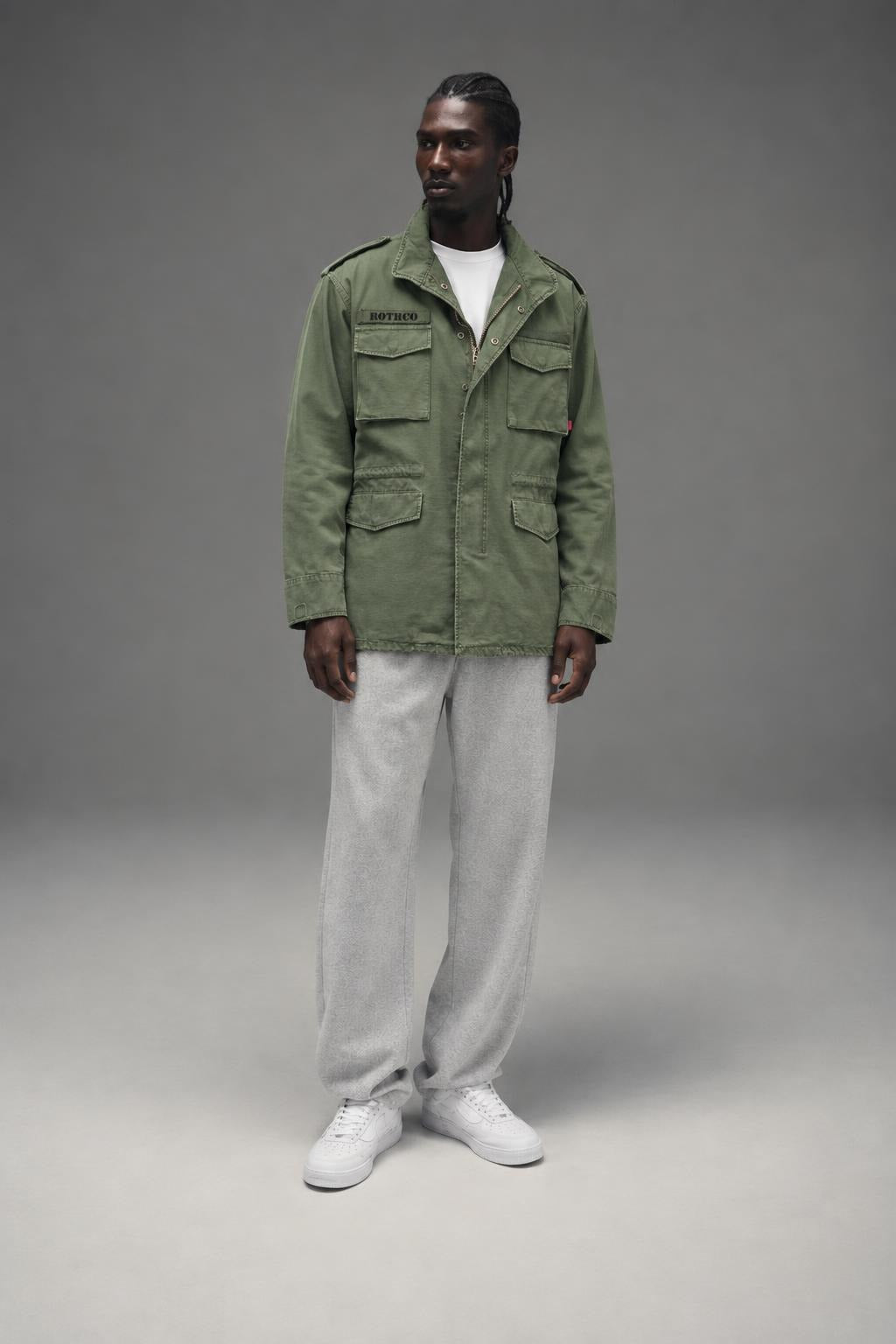 AI model photo - Rothco Vintage M-65 Field Jacket Olive Drab 8603
