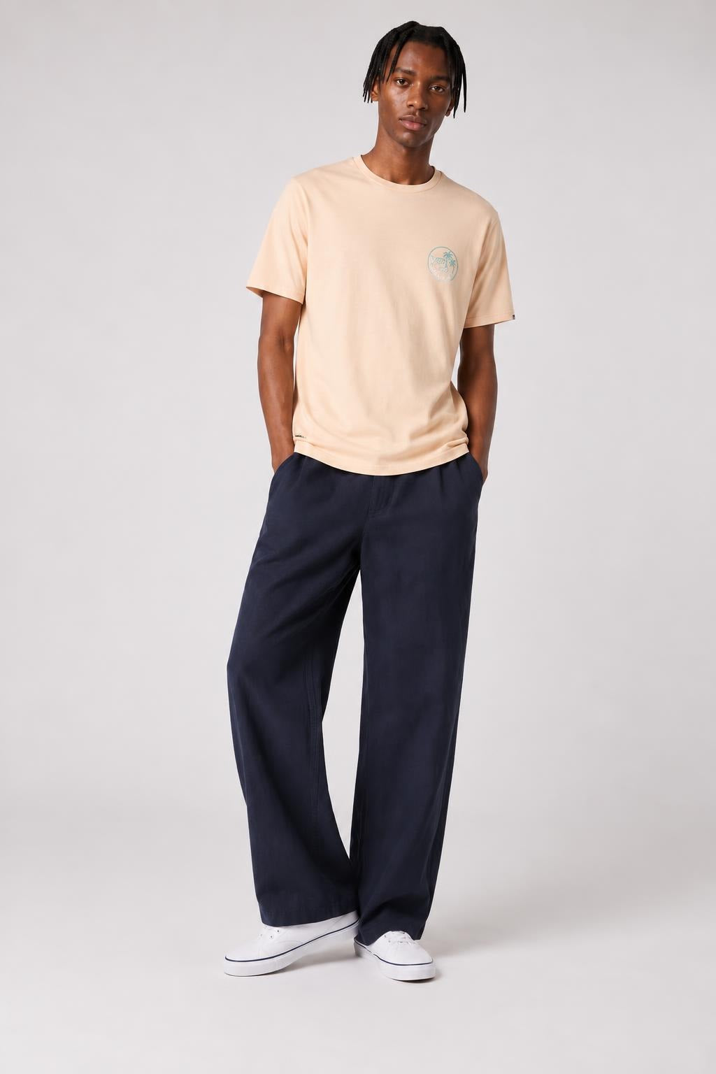 AI model photo - Vans Man Vintage Mini Dual Palm Tee Apricot Ice VN0A3H5LP1J