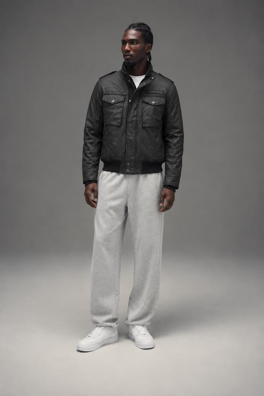 AI model photo - Schott NYC Waxed Security Jacket Black 91070