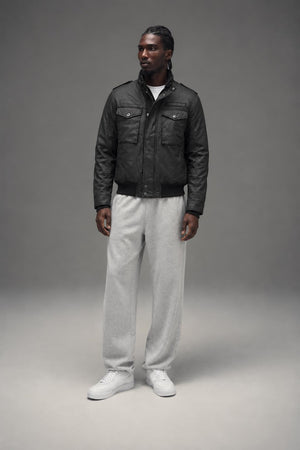 AI model photo - Schott NYC Waxed Security Jacket Black 91070