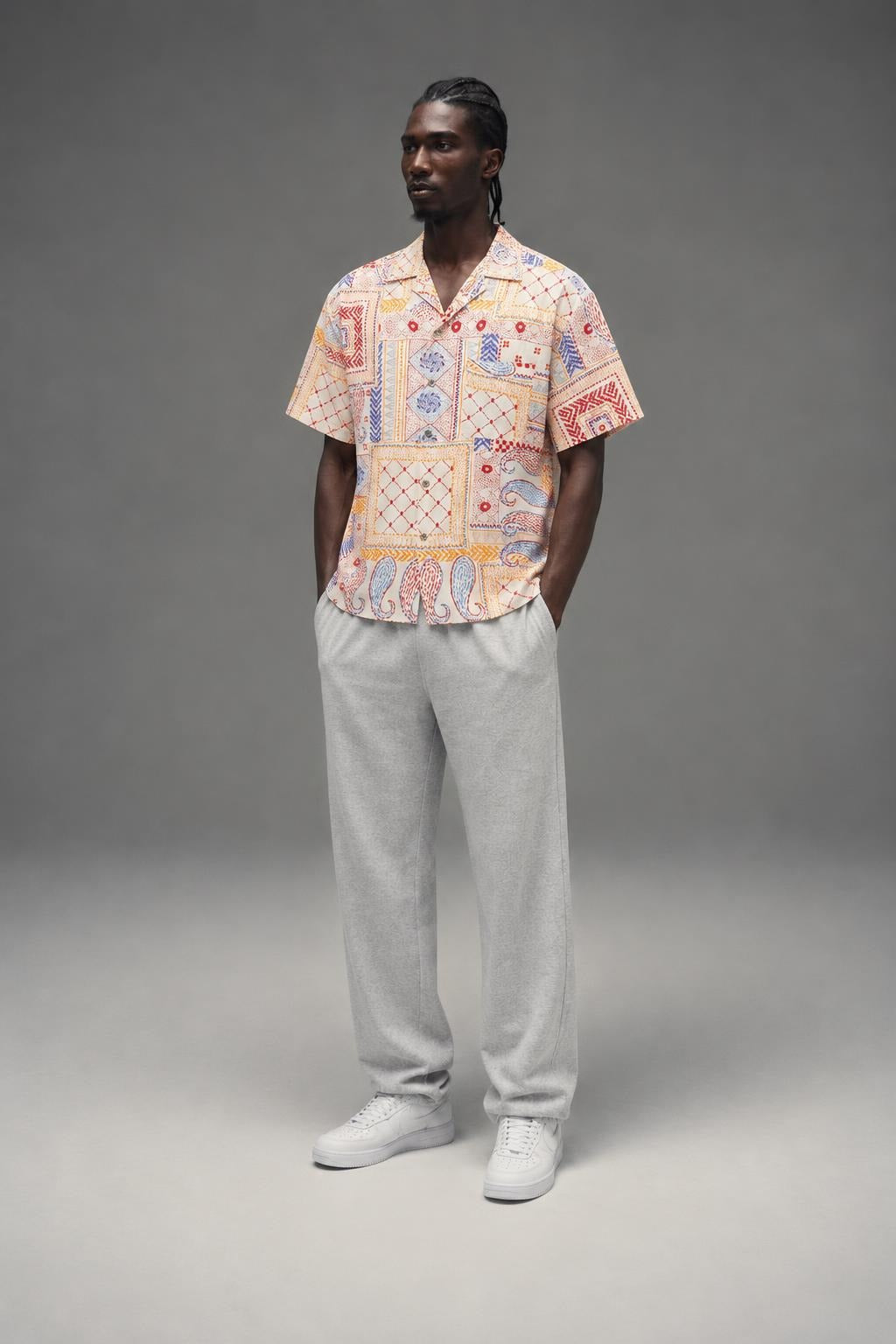 AI model photo - OBEY Archie Woven Cream Multi 181210427 CRM