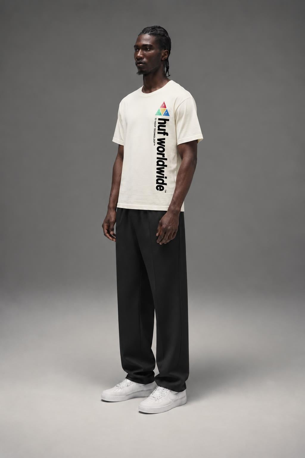AI model photo - HUF Peak Sportif Short Sleeve Tee Unbleached TS01201