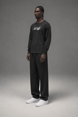 AI model photo - HUF Psycho Daisies Long Sleeve T-Shirt Black TS01158