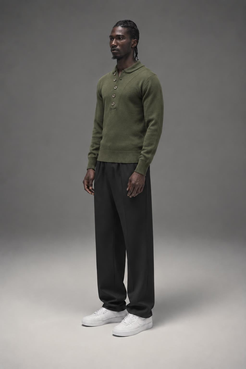 AI model photo - Rothco G.I. Style 5-Button Acrylic Sweater Olive Drab 6368 6369